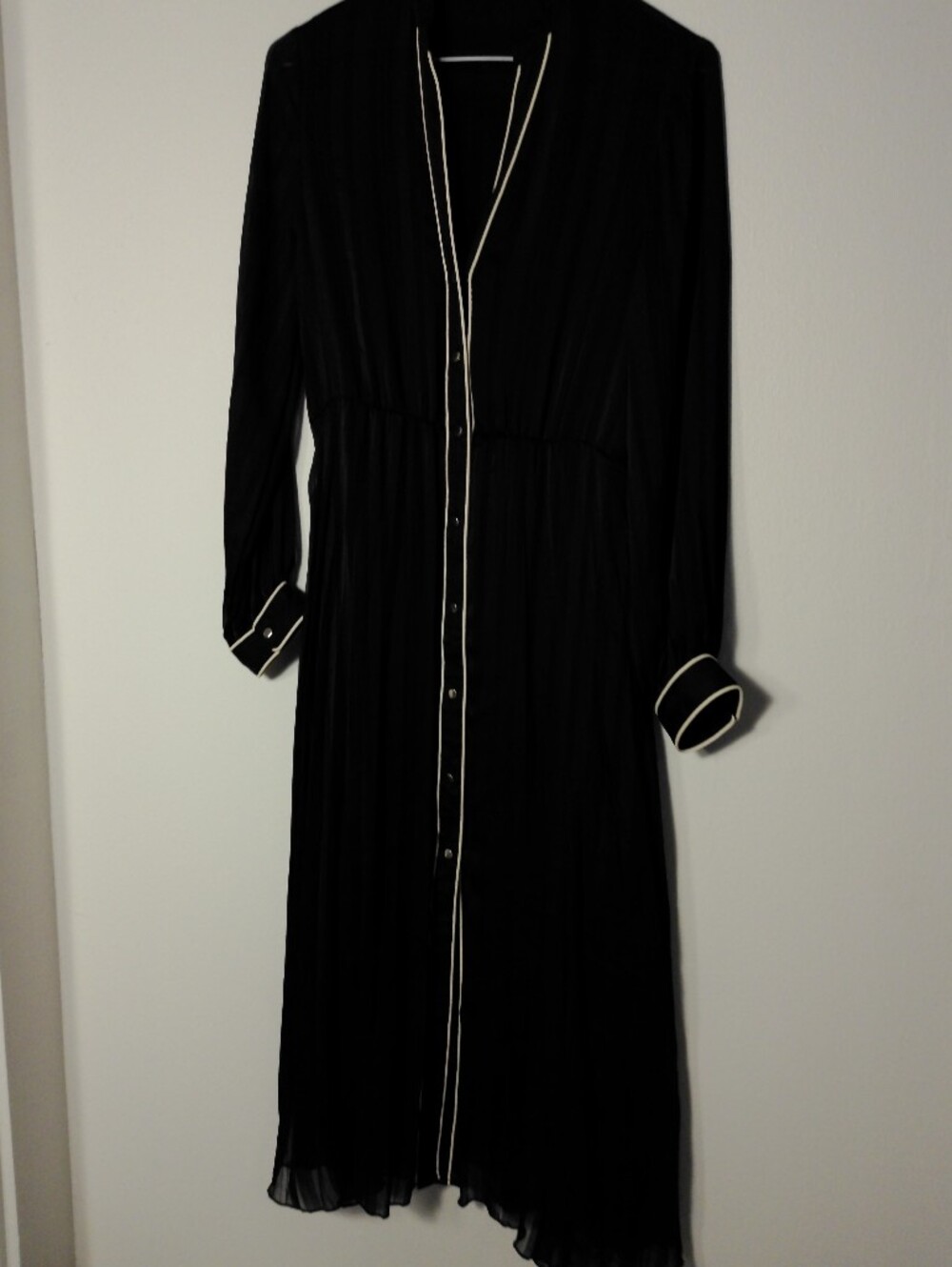 Zara Black Long Sleeve Button-Down Dress with White Trim
